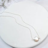 Button Shape Freshwater Pearl 925 Silver Necklace