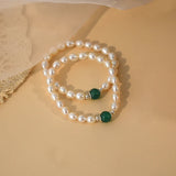 Freshwater Pearl 925 Sterling Silver Green Chalcedony Bracelet