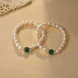 Freshwater Pearl 925 Sterling Silver Green Chalcedony Bracelet