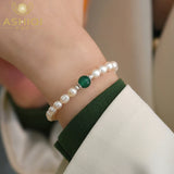 Freshwater Pearl 925 Sterling Silver Green Chalcedony Bracelet