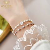 Freshwater Pearl 925 Silver Tulip Coin Bracelet Women Jewelry