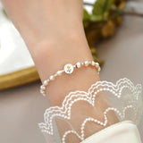 Freshwater Pearl 925 Silver Tulip Coin Bracelet Women Jewelry
