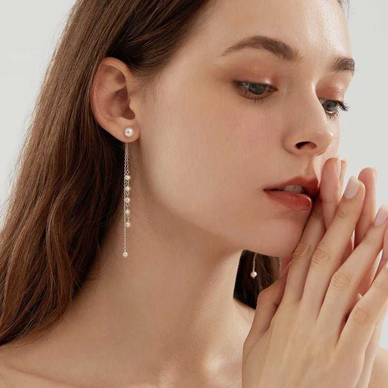 Freshwater Pearl 925 Silver Tassel Earrings for Women