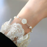 Freshwater Pearl Shell Flower Bracelet 925 Sterling Silver Jewelry for Women