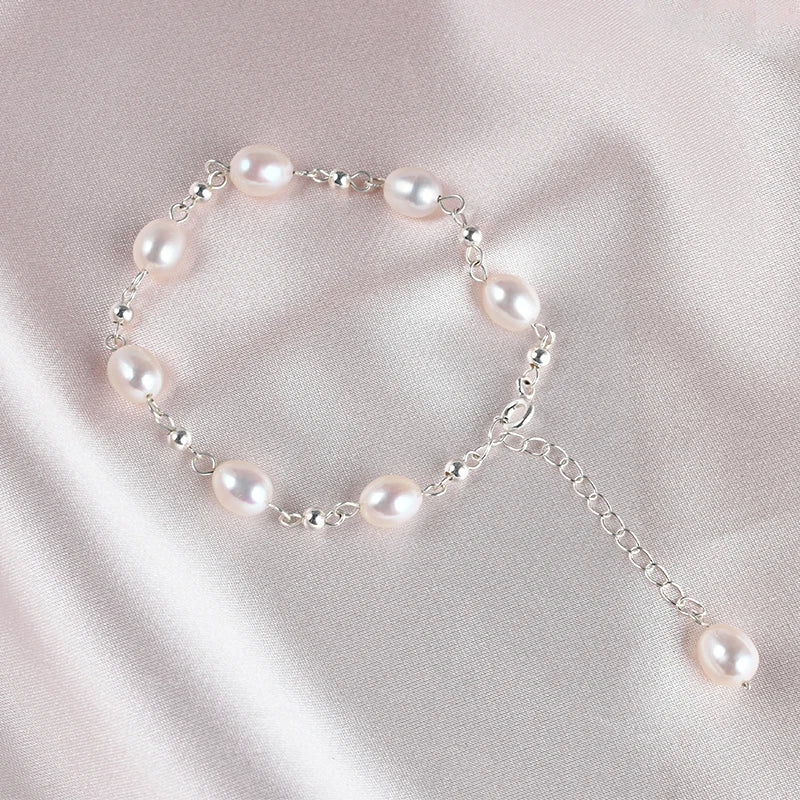 Freshwater Pearl Bracelet 925 Sterling Silver Beads Jewelry for Women