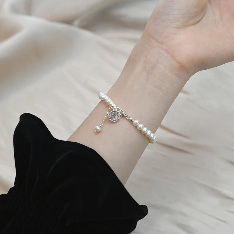 Freshwater Pearl Bracelet 925 Sterling Silver Women's Bracelet