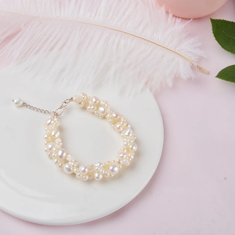Freshwater pearl bracelet 925 sterling silver women hand jewelry