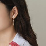 Freshwater Pearl Earrings 925 Sterling Silver Flower Long for Girls