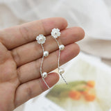 Freshwater Pearl Earrings 925 Sterling Silver Flower Long Girls