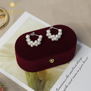 Freshwater Pearl Earrings 925 Sterling Silver Retro Jewelry for Women