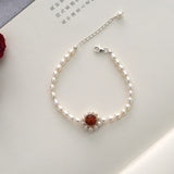 Freshwater Pearl Sunflower Bracelet 925 Sterling Silver