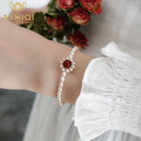 Freshwater Pearl Sunflower Bracelet 925 Sterling Silver
