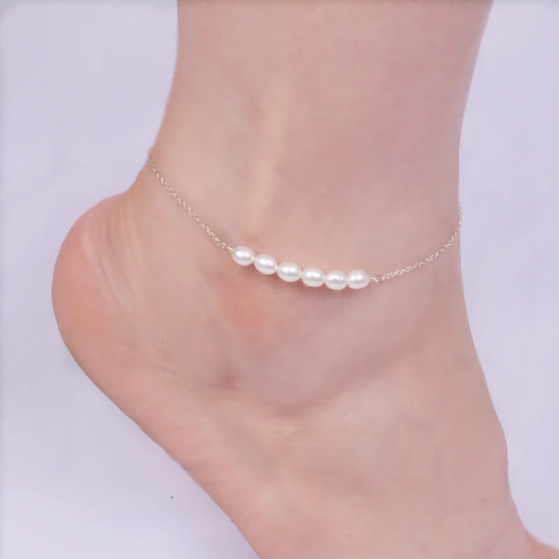 925 Silver Anklet with Natural Freshwater Pearl Jewelry