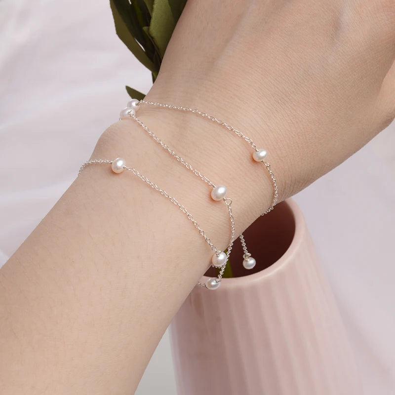 925 Silver Chain Necklace Mini Freshwater Pearls Women's Jewelry