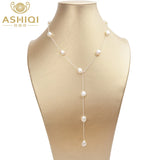 925 Silver Chain Necklace with Baroque Freshwater Pearl Jewelry