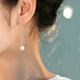 925 Silver Long Earrings Natural Pearl Jewelry Gift
