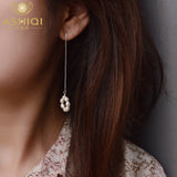 925 Silver Long Earrings Freshwater Pearl Jewelry for Women Gift