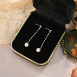 925 Silver Long Earrings Natural Pearl Jewelry Gift