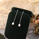 925 Sterling Silver Freshwater Pearl Long Earrings for Women
