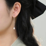 925 Sterling Silver Freshwater Pearl Long Earrings for Women