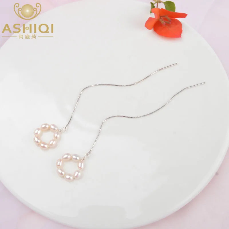925 Silver Long Earrings Freshwater Pearl Jewelry for Women Gift
