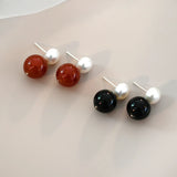 925 Silver Freshwater Pearl Agate Earrings for Women