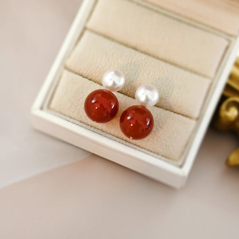 925 Silver Freshwater Pearl Agate Earrings for Women
