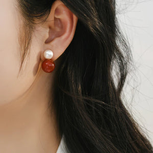 925 Silver Freshwater Pearl Agate Earrings for Women
