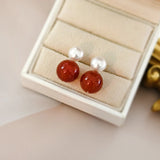 925 Silver Freshwater Pearl Agate Earrings for Women