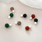 925 Silver Freshwater Pearl Agate Earrings for Women