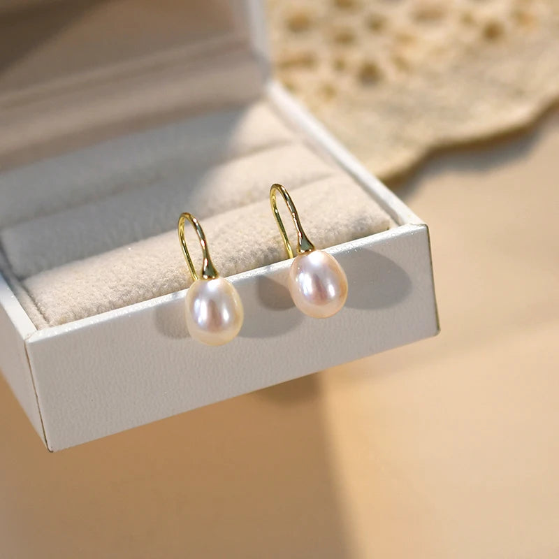925 Silver Natural Freshwater Pearl Drop Earrings Gift
