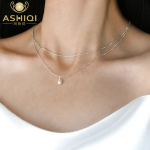 925 Silver Freshwater Pearl Necklace Chain Women Gift