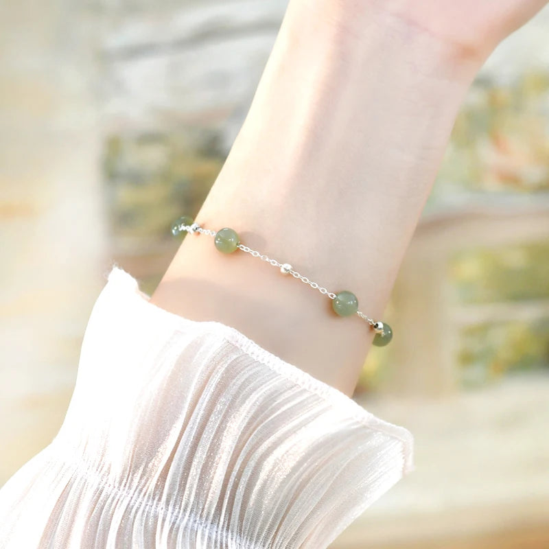 Genuine 925 Sterling Silver Jade Bracelet for Women