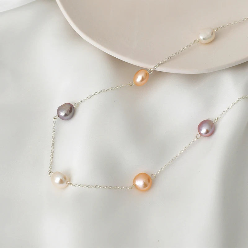 925 Silver Necklace with 8-9mm Baroque Pearl, Vintage Jewelry Gift