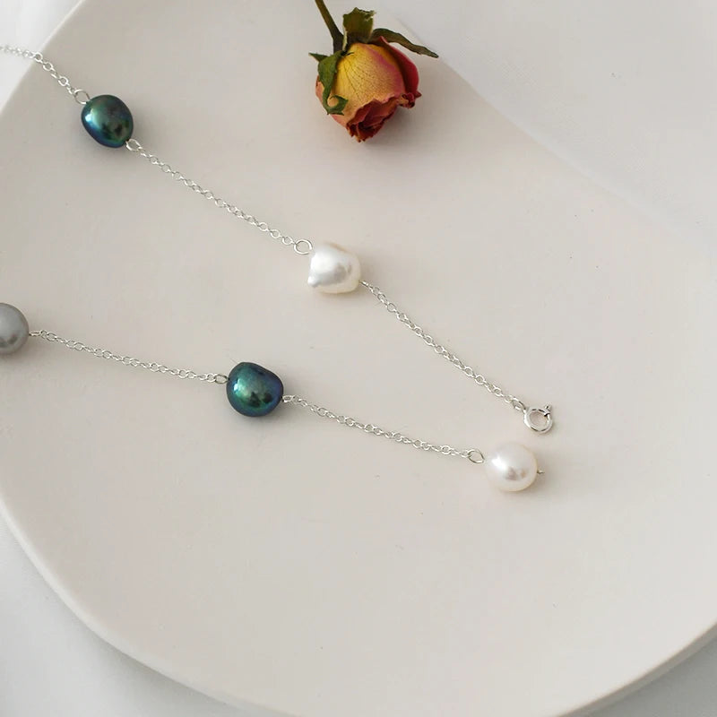 925 Silver Necklace with 8-9mm Baroque Pearl, Vintage Jewelry Gift