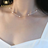 925 Silver Necklace with Natural Freshwater Pearls for Women Wedding