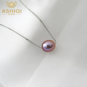 925 Silver Pearl Pendant Necklace Natural Freshwater Jewelry Women Gift