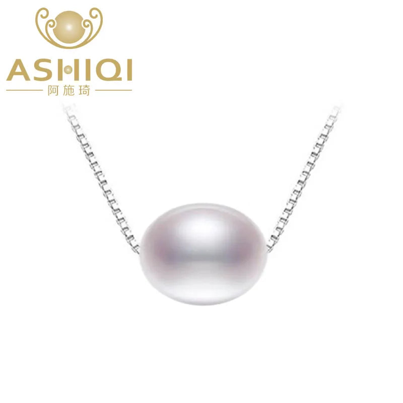 925 Silver Pearl Pendant Necklace Natural Freshwater Jewelry Women Gift