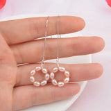 925 Silver Chain Long Earrings Freshwater Pearl Jewelry for Women