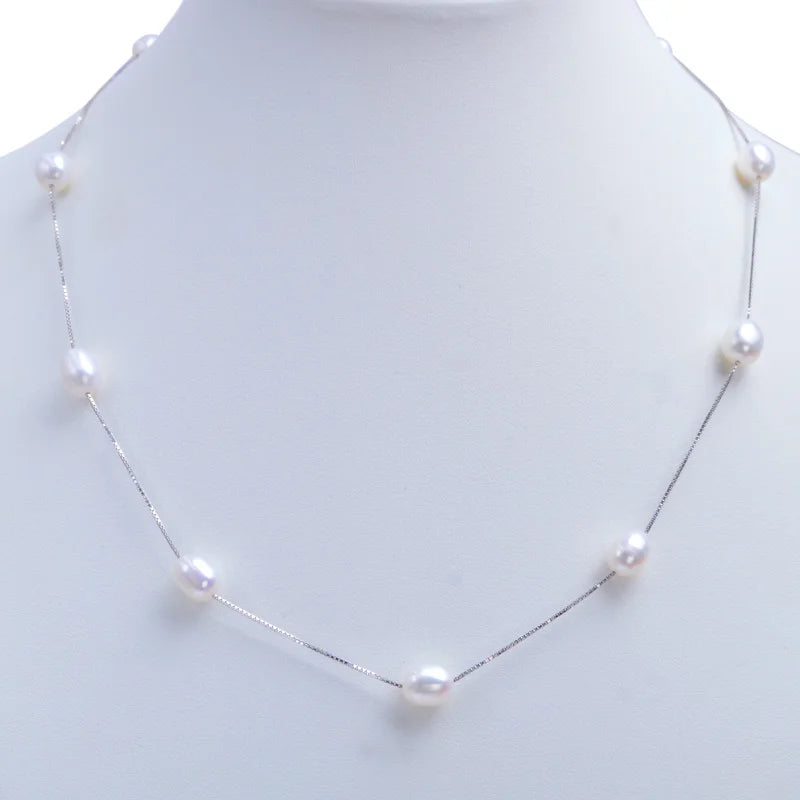 925 Sterling Silver 7-8mm White Freshwater Pearl Necklace