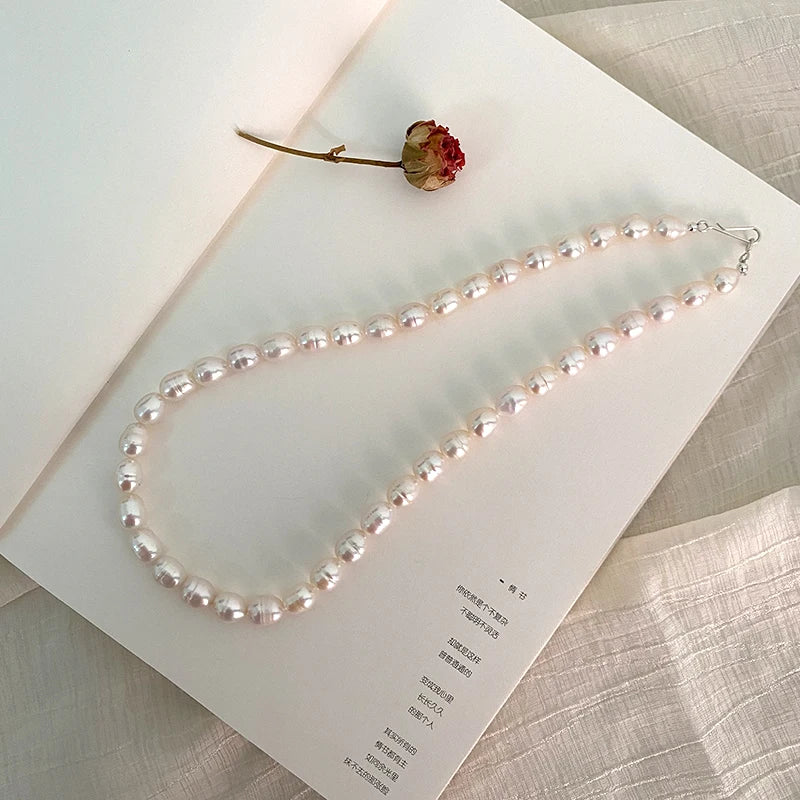 Freshwater Pearl Necklace 925 Silver Clasp Jewelry Natural Growth Pattern