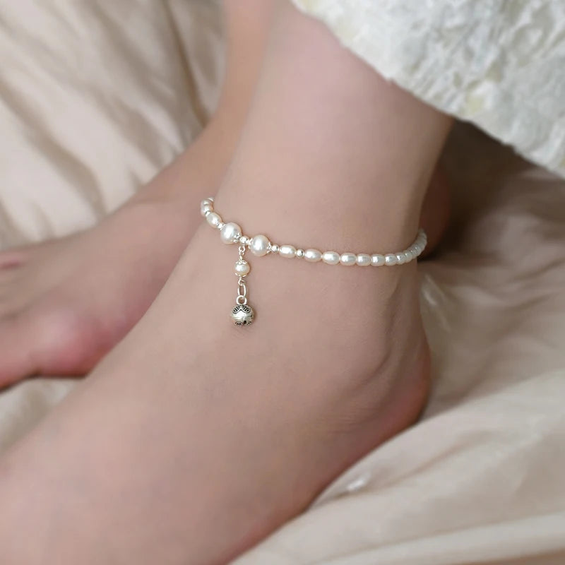 Freshwater Pearl 925 Silver Bell Anklet Jewelry