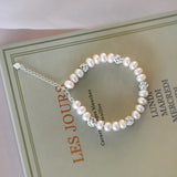 Natural Freshwater Pearl Bracelet, 925 Sterling Silver Chain Link Bangles