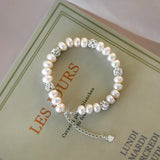 Natural Freshwater Pearl Bracelet, 925 Sterling Silver Chain Link Bangles