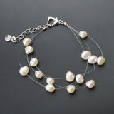 3-Row Natural Freshwater Pearl Bracelet with Invisible Chain