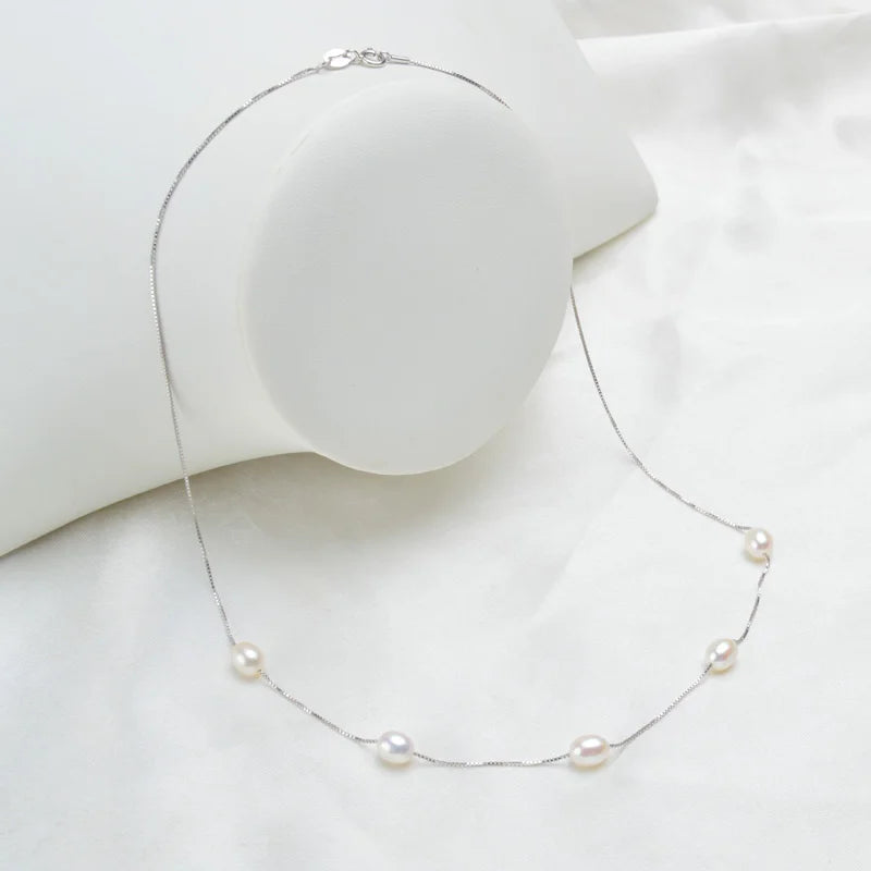 Natural Freshwater Pearl Necklace Pendant with 925 Sterling Silver Chain