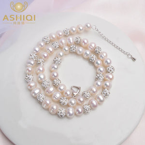 Freshwater Pearl Necklace with Zircon Ball Jewelry