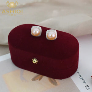 Natural Pearl Stud Earrings 925 Silver Wedding Jewelry for Women