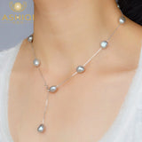 Sterling Silver Gray Freshwater Pearl Pendant Necklace 8-9mm Baroque