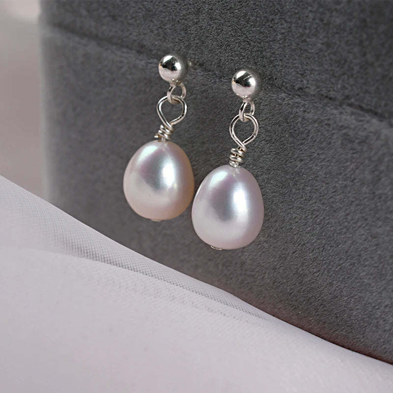 Freshwater Pearls Drop Earrings 925 Sterling Silver Jewelry
